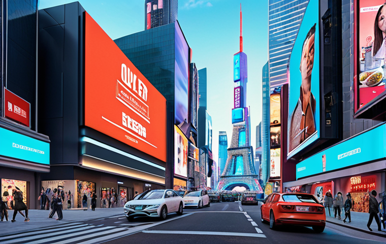 **
A futuristic cityscape filled with personalized advertisements displayed on holographic screens and buildings, targeting individual preferences in real-time. The scene embodies the concept of hyper-personalization with advanced AI predicting customer needs and displaying relevant products.
**